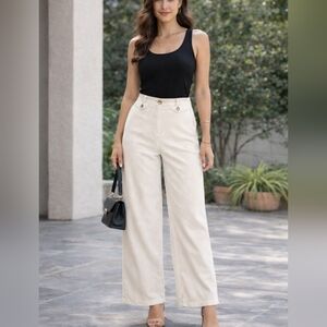Topshop White Corduroy Wide Leg Pants High Rise NWT Size 8